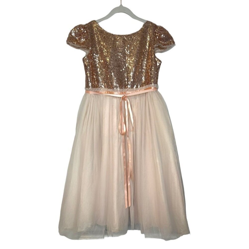 Kids Dream Sequin & Tulle Dress 9/10 Rose Gold & Pink Princess Fairy Holiday